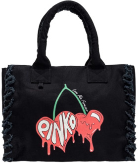 Pinko Vierkante Canvas Shopper Tas Pinko , Black , Dames - ONE Size