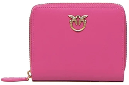 Pinko Vierkante ritssluiting portemonnee met Love Birds Diamond Cut plaque Pinko , Pink , Dames - ONE Size