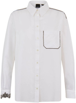 Pinko Witte Klassieke Shirt met Geborduurde Zak Pinko , White , Dames - L