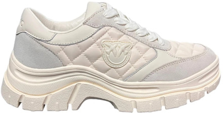 Pinko Witte Leren en Satijnen Memphis Sneakers Pinko , White , Dames - 36 Eu,39 EU