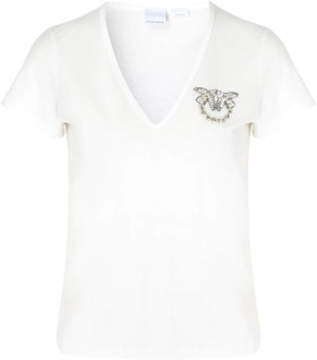 Pinko Witte Love Birds Logo T-shirt Pinko , White , Dames - S,Xs,2Xs