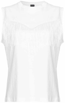 Pinko Witte Mouwloze Katoenen T-shirt met Franje Detail Pinko , White , Dames - L,M,S,Xs