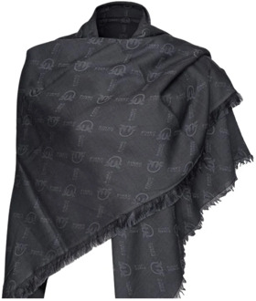 Pinko Zwarte katoenen en modale jacquard sjaal met Monogram ontwerp Pinko , Black , Dames - ONE Size