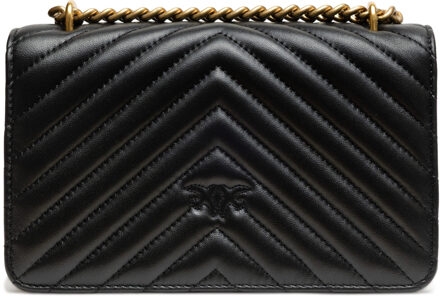 Pinko Zwarte Leren Love One Mini Schoudertas