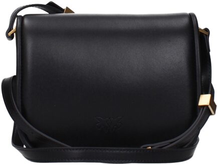 Pinko Zwarte Leren Schoudertas - One Size