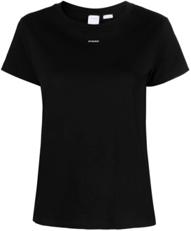 Pinko Zwarte Logo Print T-shirts en Polos Pinko , Black , Dames - XS