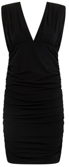 Pinko Zwarte V-hals jurk met gerimpelde details Pinko , Black , Dames - L,M