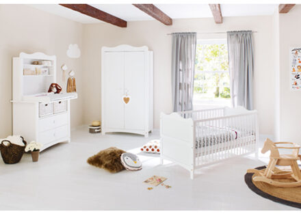 Pinolino Florentina Kinderkamer 2 deuren, brede commode, legplank en bed 60 x 120 cm Wit - 60x120 cm