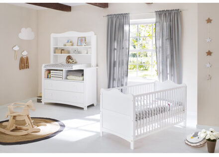 Pinolino Florentina Kinderkamer extra brede commode, legplank en bed 60 x 120 cm Wit - 60x120 cm