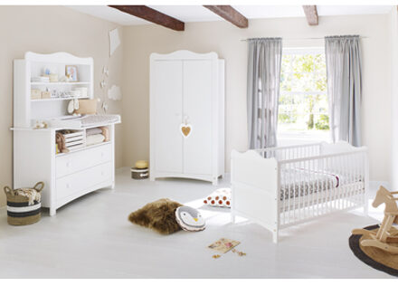 Pinolino Kinderkamer Florentina 2 deuren, extra brede commode, legplank en bed 60 x 120 cm Wit - 60x120 cm