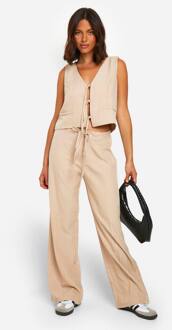 Pinstripe Broek Met Elastische Taille En Wijde Pijpen, Stone - 38