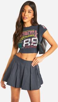 Pinstripe Geplooide Mid Rise Micro Mini Rok, Grey - 36