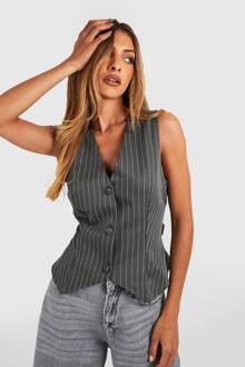 Pinstripe Getailleerd Geweven Gilet, Charcoal - 38