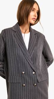 Pinstripe Oversized Dubbelgeknoopte Blazer, Charcoal - 36