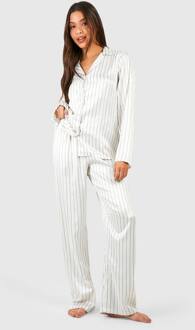 Pinstripe Pyjama Set Met Overhemd Met Lange Mouwen & Broek, Cream - 36