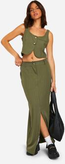 Pinstripe Split Front Column Maxi Skirt, Khaki - 44