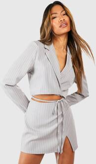 Pinstripe Split Front Micro Mini Rok, Grey - 34
