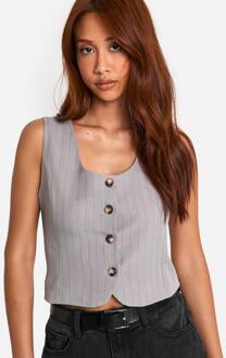 Pinstripe Tank Met Vierkante Hals En Cropped Lengte, Grey Marl - 38