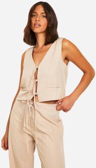 Pinstripe Tie Front Tailored Waistcoat, Stone - 34