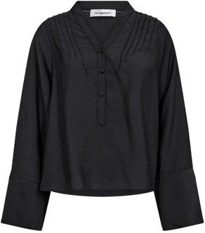 Pintuck Blouse met V-hals en Geplooide Details Co'Couture , Black , Dames - L