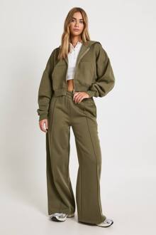 Pintuck Detail Diepe Tailleband Wijde Pijp Jogger, Khaki - XS
