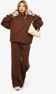 Pintuck-Detail Diepe Tailleband Wijde Pijpen Jogger, Chocolate - XL