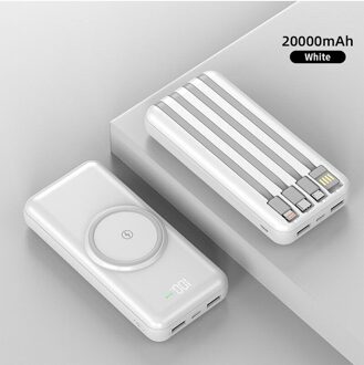 Pinzheng 20000Mah Draadloze Power Bank Ingebouwde 4 Kabels Powerbank Draagbare Externe Batterij Oplader Voor Iphone 12 Pro xiaomi 10 wit 20000mAh