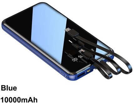 Pinzheng 20000Mah Draagbare Power Bank Full Screen Ingebouwde 3 Kabels Powerbank Voor Iphone Xiaomi Snelle Opladen Externe batterij blauw 10000mAh