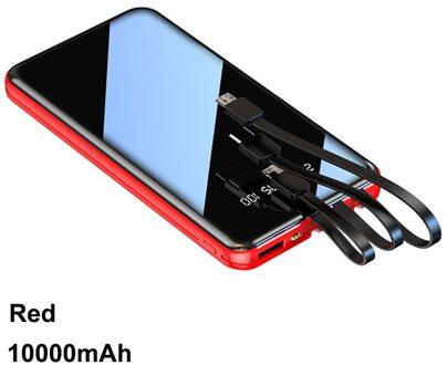 Pinzheng 20000Mah Draagbare Power Bank Full Screen Ingebouwde 3 Kabels Powerbank Voor Iphone Xiaomi Snelle Opladen Externe batterij rood 10000mAh