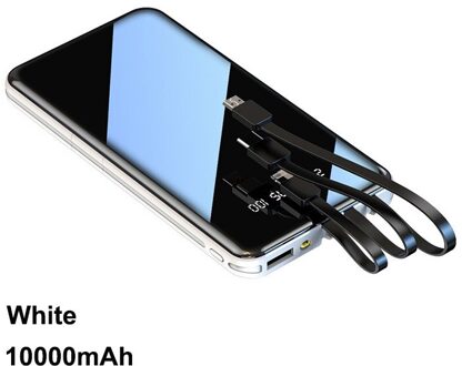 Pinzheng 20000Mah Draagbare Power Bank Full Screen Ingebouwde 3 Kabels Powerbank Voor Iphone Xiaomi Snelle Opladen Externe batterij wit 10000mAh
