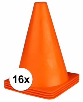 Pionnen - 16x stuks - oranje - 17 cm - plastic - pionnetjes - sport/voetbal training
