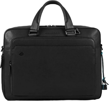 "Piquadro Black Square Briefcase 15"" Black" Zwart