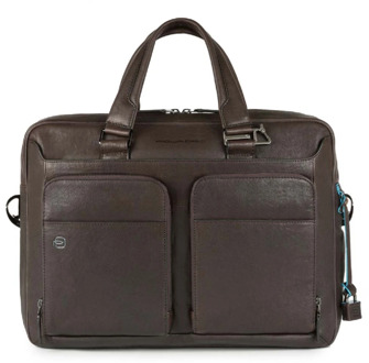 "Piquadro Black Square Portfolio Computer Briefcase 15"" Dark Brown" Bruin