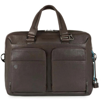 "Piquadro Black Square Portfolio Computer Briefcase 15"" Dark Brown" Bruin