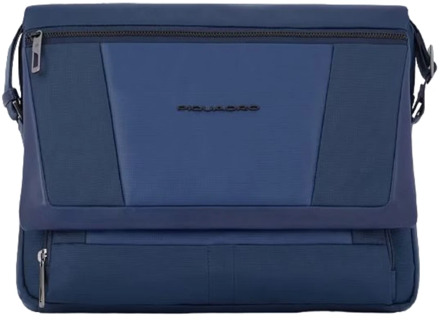 Piquadro Blauwe Computer Messenger Tas van Gerecycled Stof Piquadro , Blue , Heren - ONE Size