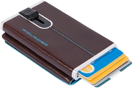 Piquadro Blue Square Compact Wallet For Banknotes And Creditcards Mahogany