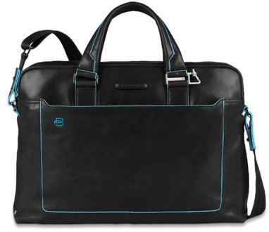 Piquadro Blue Square Double Handle Computer Portfolio Briefcase 14 Black