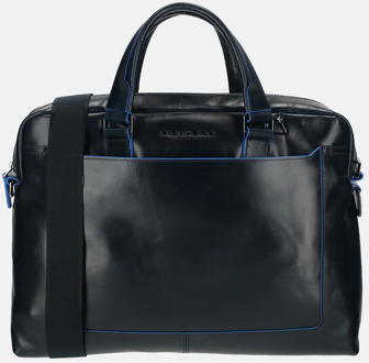 Piquadro Blue Square Double Handle Computer Portfolio Briefcase 14 Night Blue