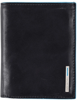 Piquadro Blue Square Vertical Wallet 10 Cards With Coin Case Black