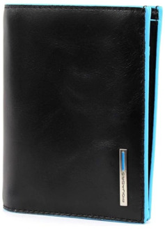 Piquadro Blue Square Vertical Wallet 10 Cards With Coin Case Black