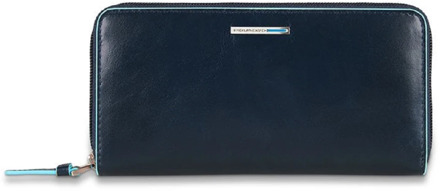 Piquadro Blue Square Women Zip Long Wallet Night Blue