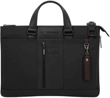 Piquadro Brief 2 Slim Laptop Bag 15.6" black schoudertas heren Zwart - H 31 x B 42 x D 3.5 cm