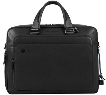 Piquadro "Piquadro Black Square Briefcase 15"" Black" Zwart