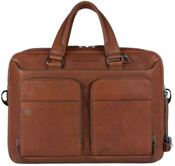 Piquadro "Piquadro Black Square Portfolio Computer Briefcase 15"" Tobacco" Bruin