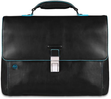 Piquadro "Piquadro Blue Square Expandable Computer Portfolio Briefcase 15"" Black" Zwart