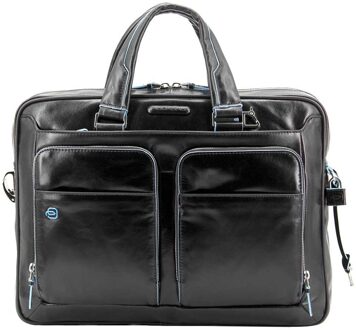 Piquadro "Piquadro Blue Square Portfolio Computer Briefcase 15"" with iPad Black" Zwart