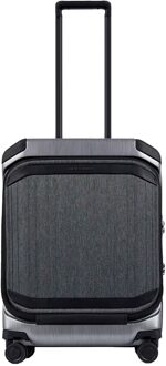 Piquadro PQ-Light Premium Slim Cabin Spinner 55 Front Pocket grey-black Harde Koffer Zwart - H 55 x B 40 x D 23