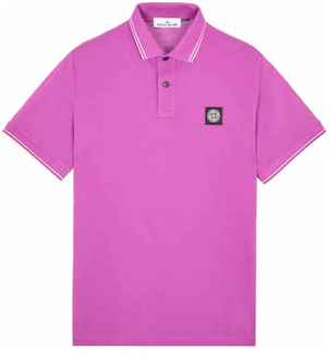 Pique Polo Shirt Logo Korte Mouw Stone Island , Purple , Heren - L,M