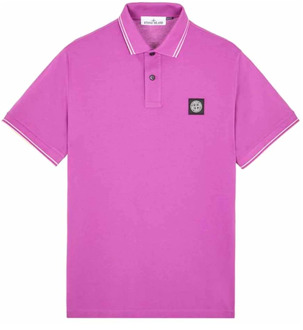 Pique Polo Shirt Logo Korte Mouw Stone Island , Purple , Heren - Xl,L,M,S