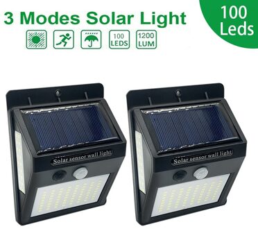 Pir Motion Sensor 20/100LED Zonlicht Controle 1/3 Zijdig Zonne-energie Straat Licht Yard Path Huis Tuin Solar Lamp wandlamp 2stk 100LED